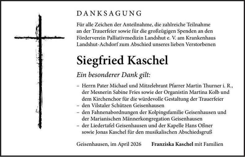 Traueranzeige Siegfried Kaschel