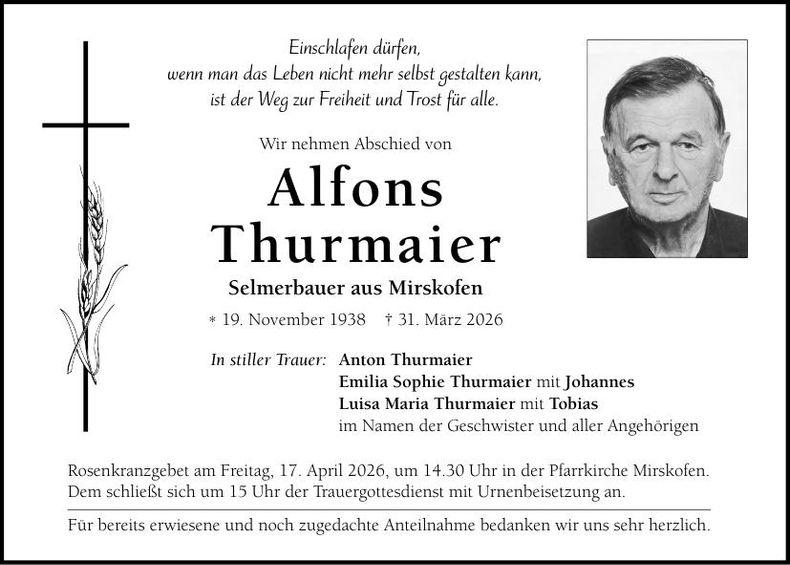 Traueranzeige Alfons Thurmaier