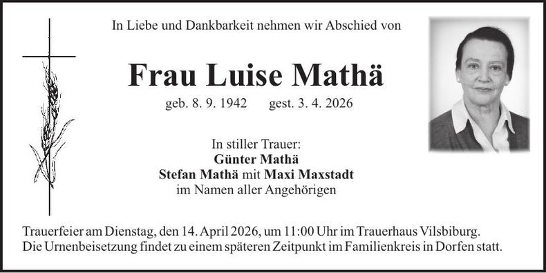 Traueranzeige Luise Mathä