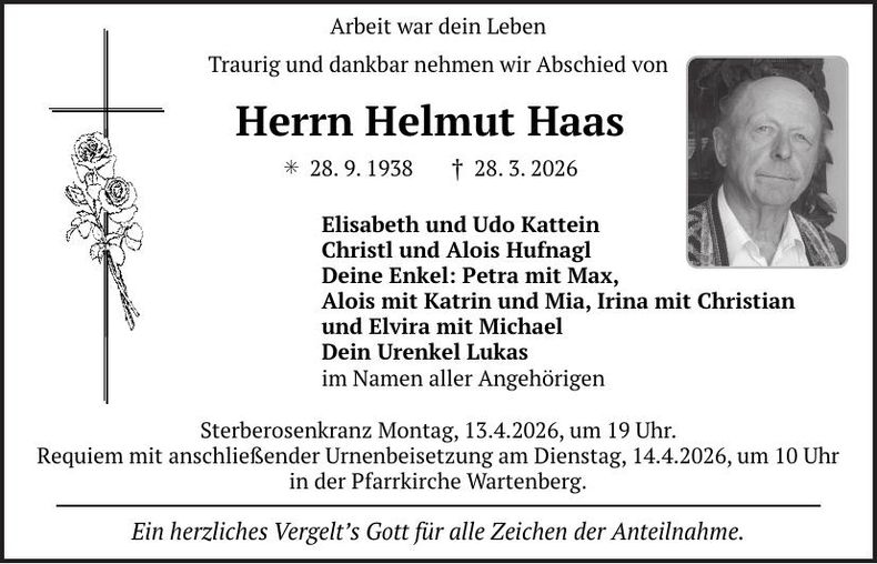 Traueranzeige Helmut Haas