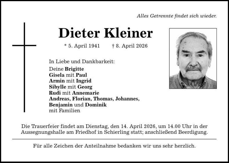 Traueranzeige Dieter Kleiner
