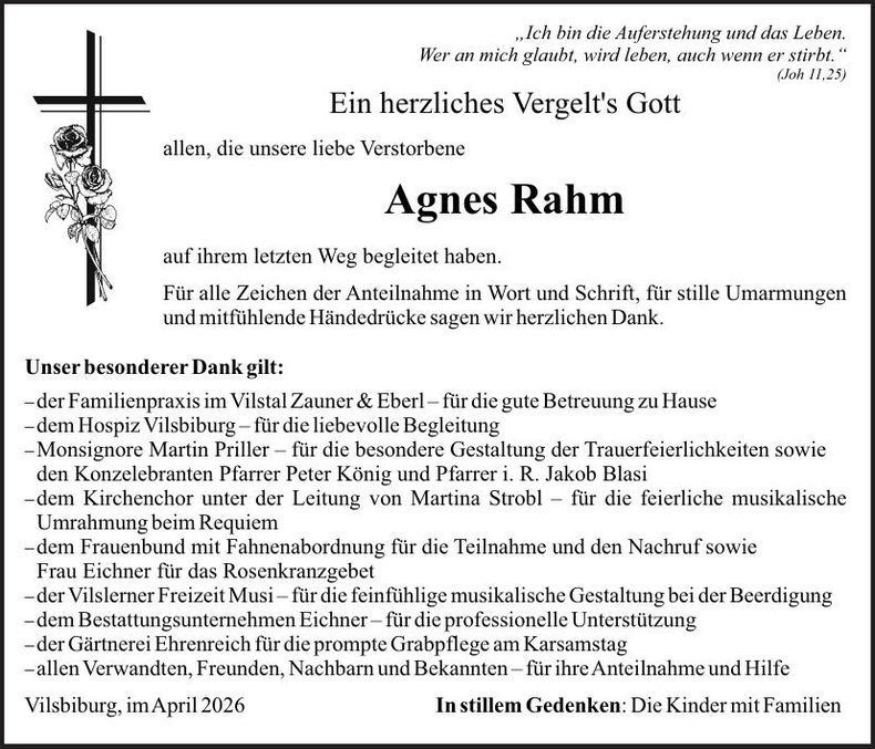 Traueranzeige Agnes Rahm