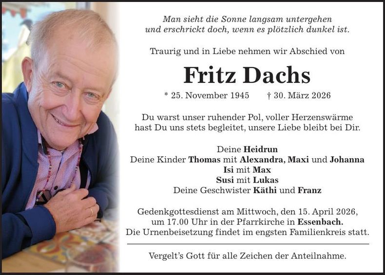 Traueranzeige Fritz Dachs