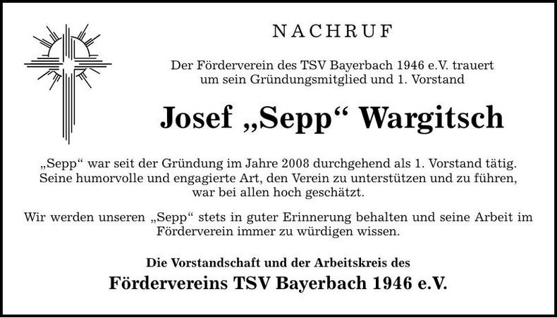 Traueranzeige Josef Wargitsch