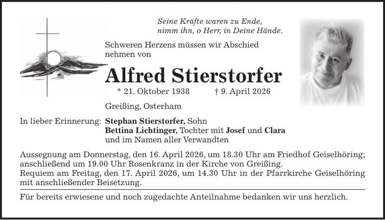 Traueranzeige Alfred Stierstorfer