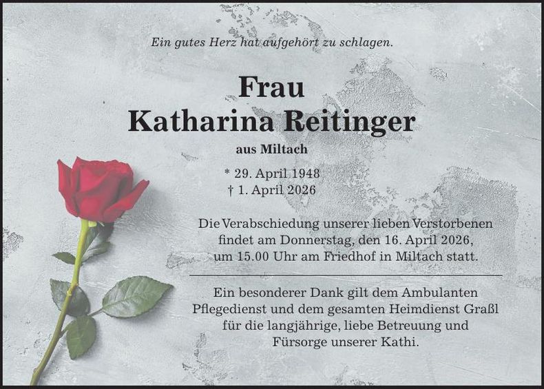 Traueranzeige Katharina Reitinger