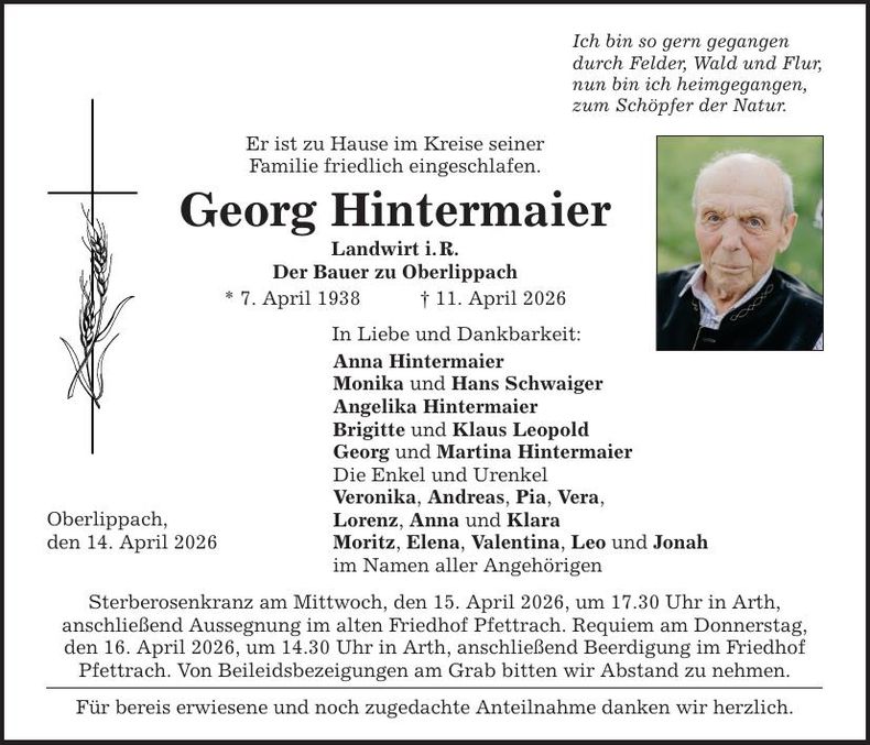 Traueranzeige Georg Hintermaier