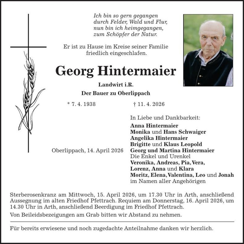 Traueranzeige Georg Hintermaier
