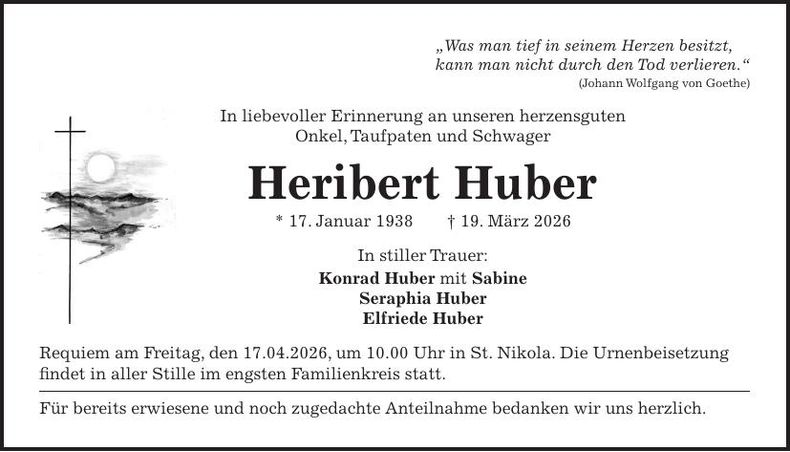 Traueranzeige Heribert Huber