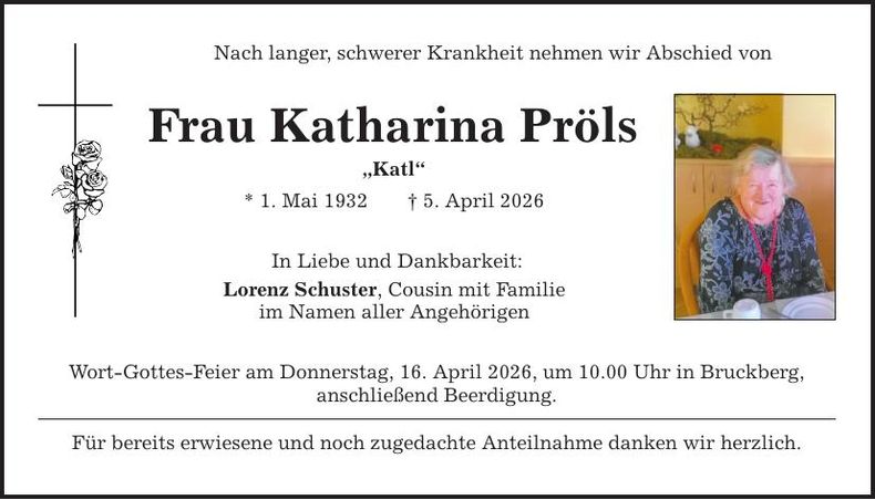 Traueranzeige Katharina Pröls