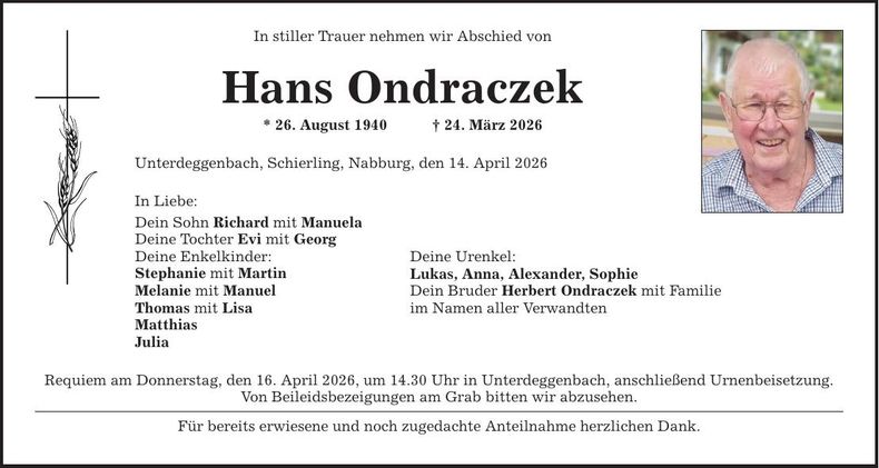 Traueranzeige Hans Ondraczek