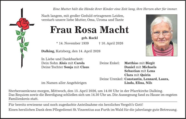 Traueranzeige Rosa Macht
