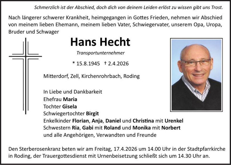 Traueranzeige Hans Hecht