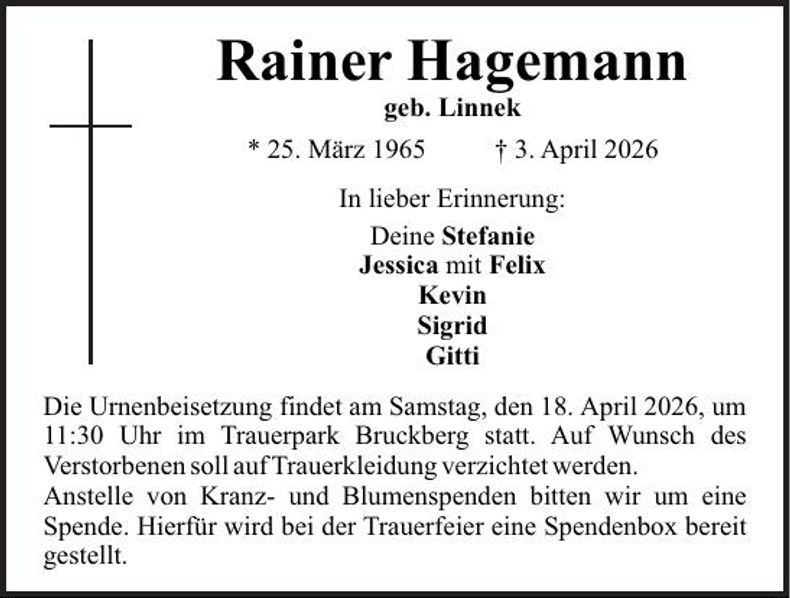 Traueranzeige Rainer Hagemann