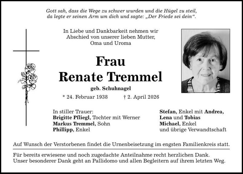Traueranzeige Renate Tremmel