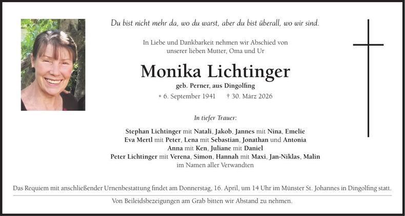 Traueranzeige Monika Lichtinger