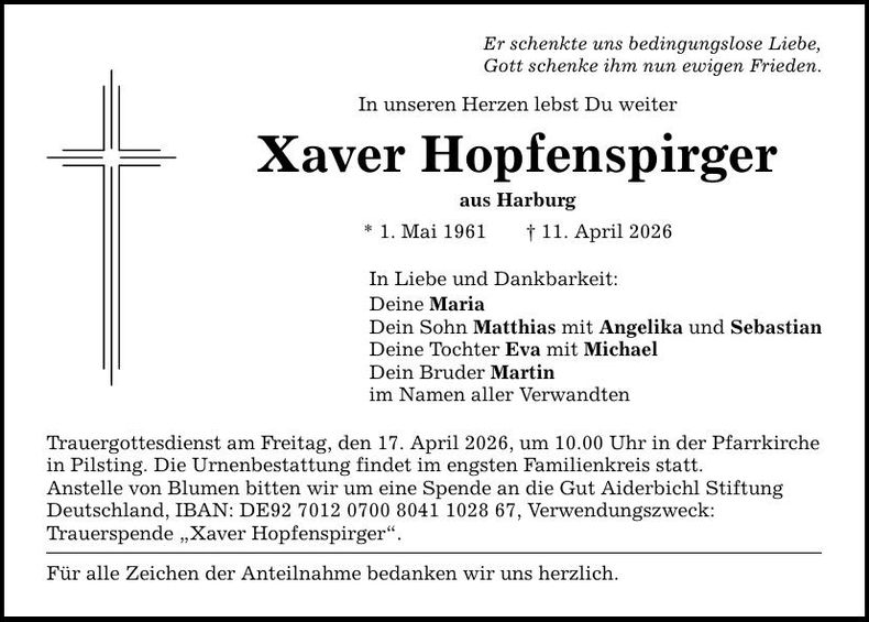 Traueranzeige Hopfenspirger Hopfenspirger