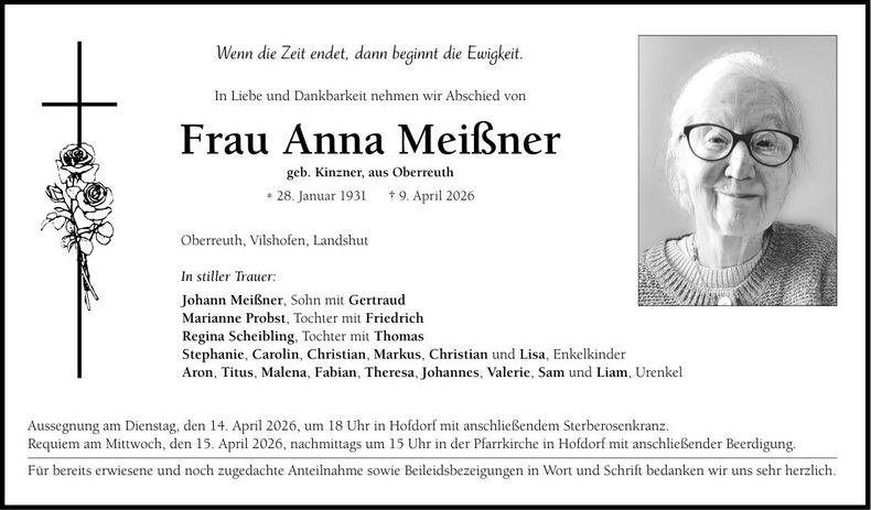 Traueranzeige Anna Meißner