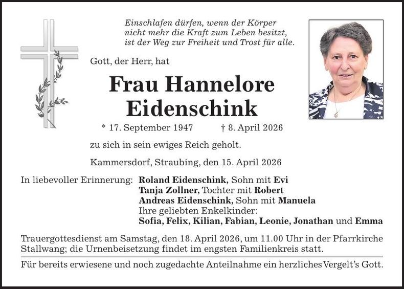 Traueranzeige Hannelore Eidenschink
