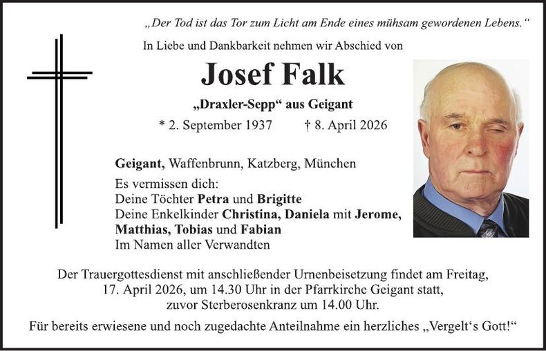 Traueranzeige Josef Falk