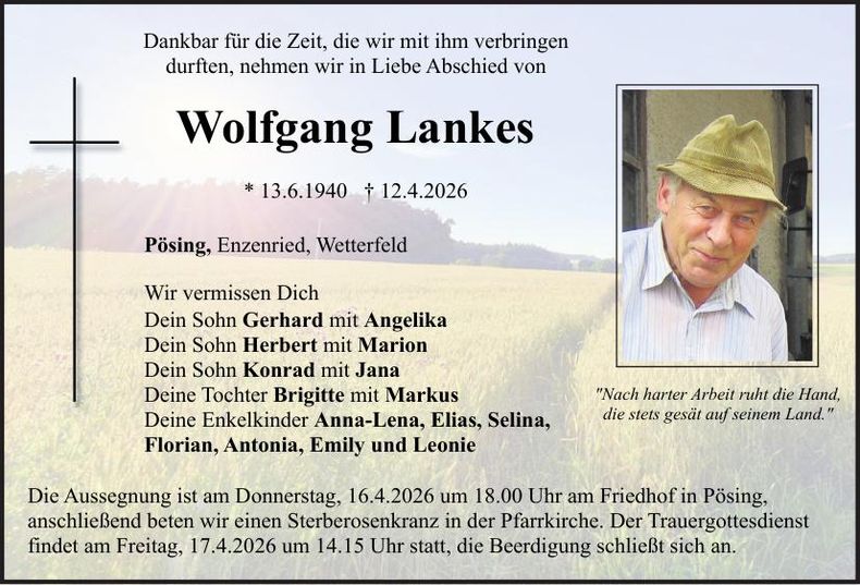 Traueranzeige Wolfgang Lankes