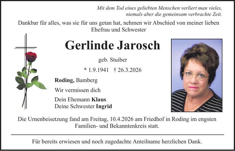Traueranzeige Gerlinde Jarosch