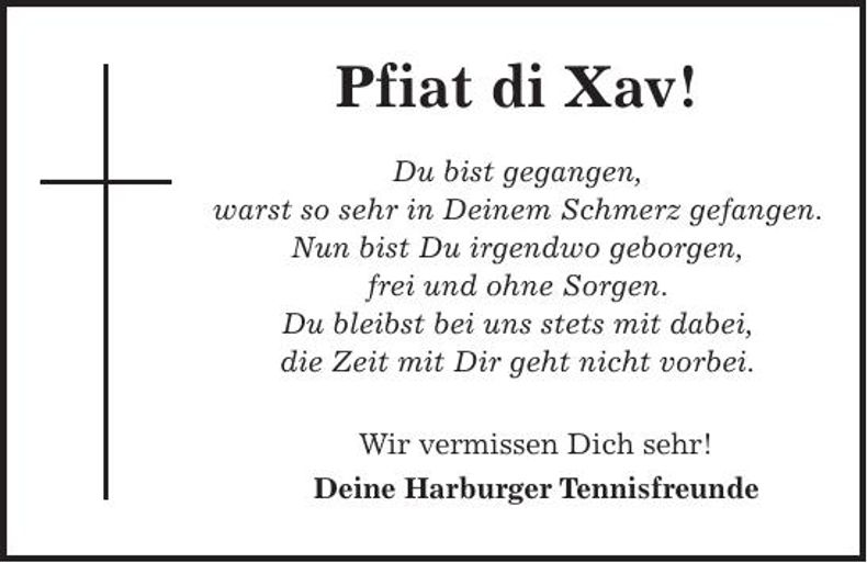 Traueranzeige Xaver Hopfenspirger