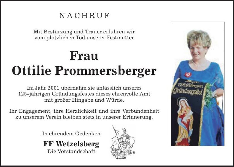 Traueranzeige Ottilie Prommersberger