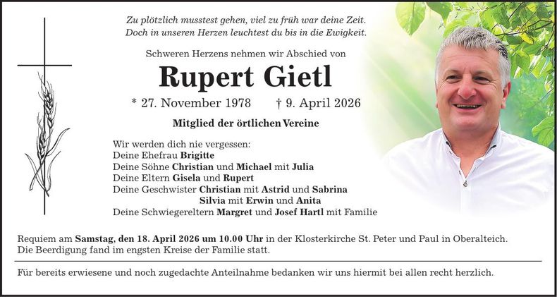 Traueranzeige Rupert Gietl