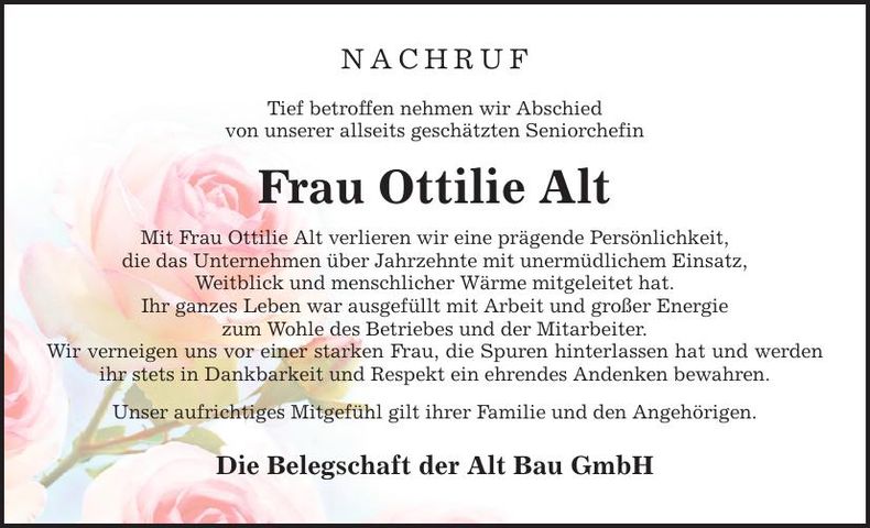 Traueranzeige Ottilie Alt