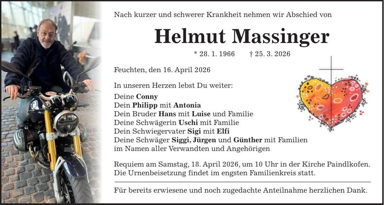 Traueranzeige Helmut Massinger