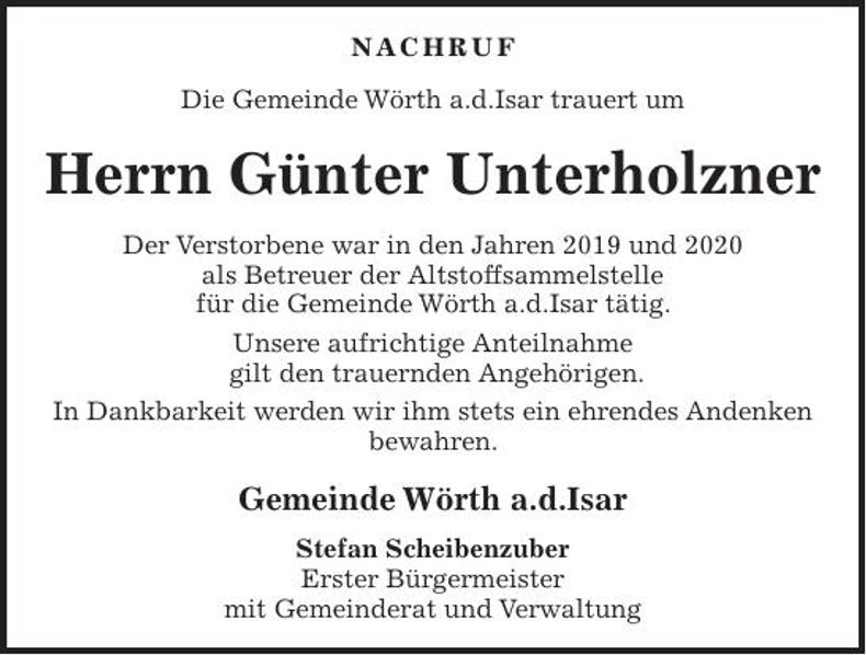 Traueranzeige Günter  Unterholzner