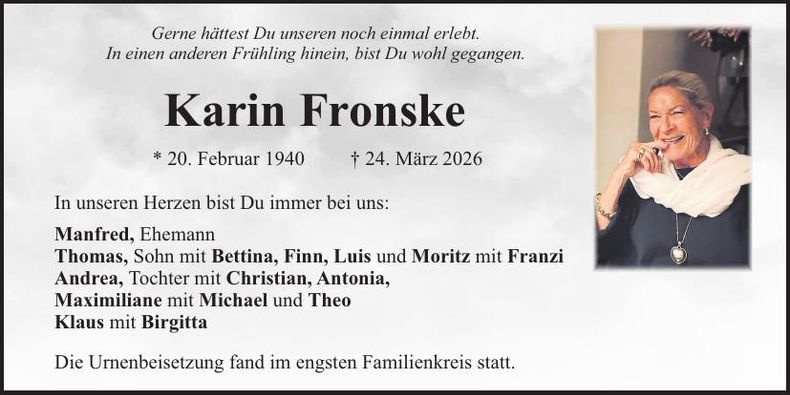 Traueranzeige Katrin  Fronske
