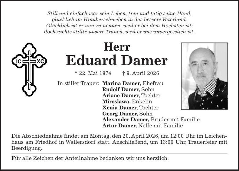 Traueranzeige Eduard Damer