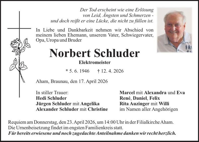 Traueranzeige Norbert Schluder