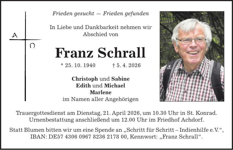 Traueranzeige Franz Schrall