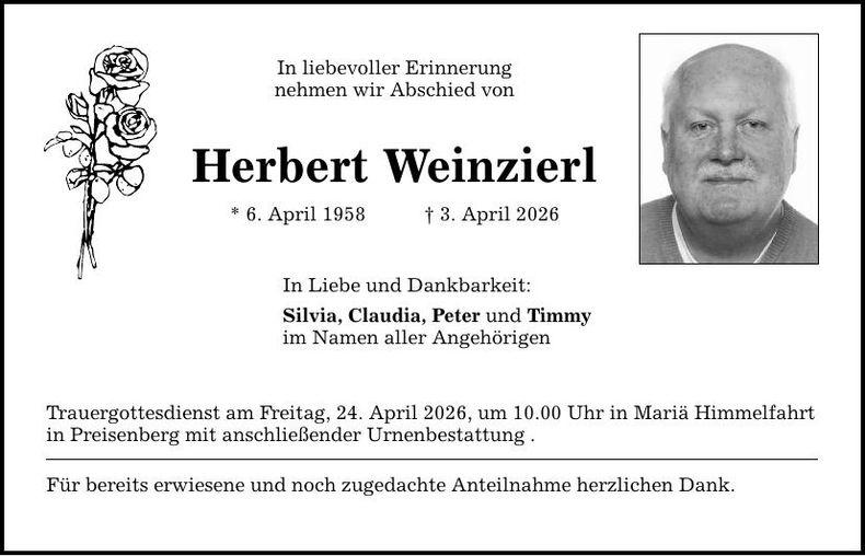 Traueranzeige Herbert Weinzierl