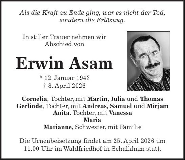 Traueranzeige Erwin Asam 