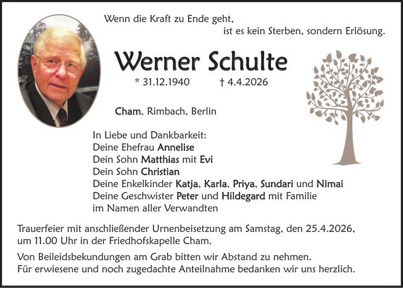 Traueranzeige Werner Schulte