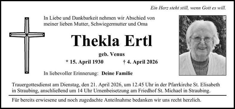 Traueranzeige Thekla Ertl