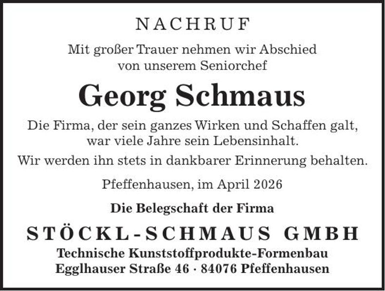 Traueranzeige Georg Schmaus