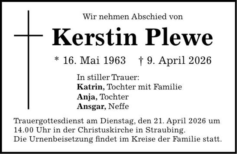 Traueranzeige Kerstin Plewe