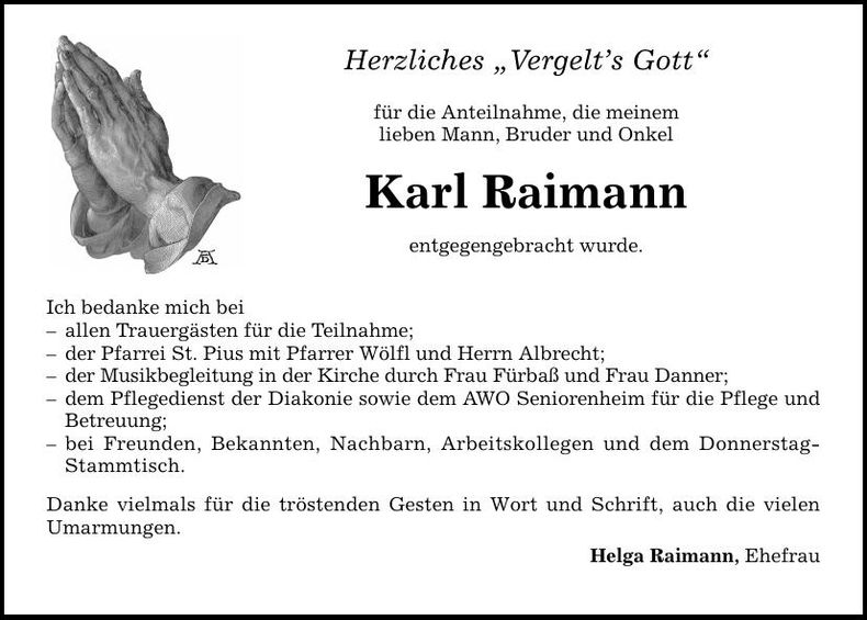 Traueranzeige Karl Raimann