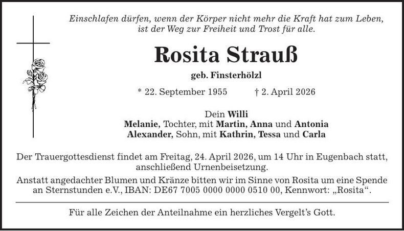 Traueranzeige Rosita Strauß