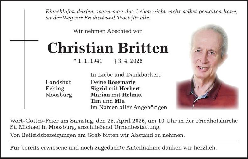 Traueranzeige Christian Britten