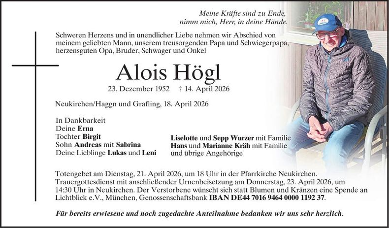 Traueranzeige Alois Högl