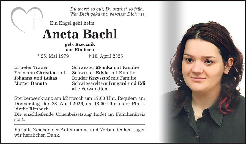 Traueranzeige Aneta Bachl