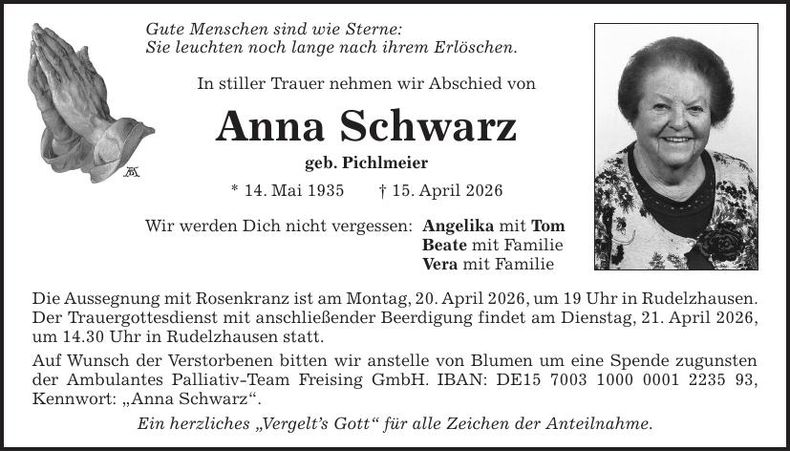 Traueranzeige Anna Schwarz