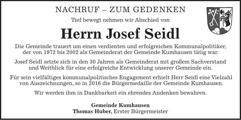 Traueranzeige Josef Seidl