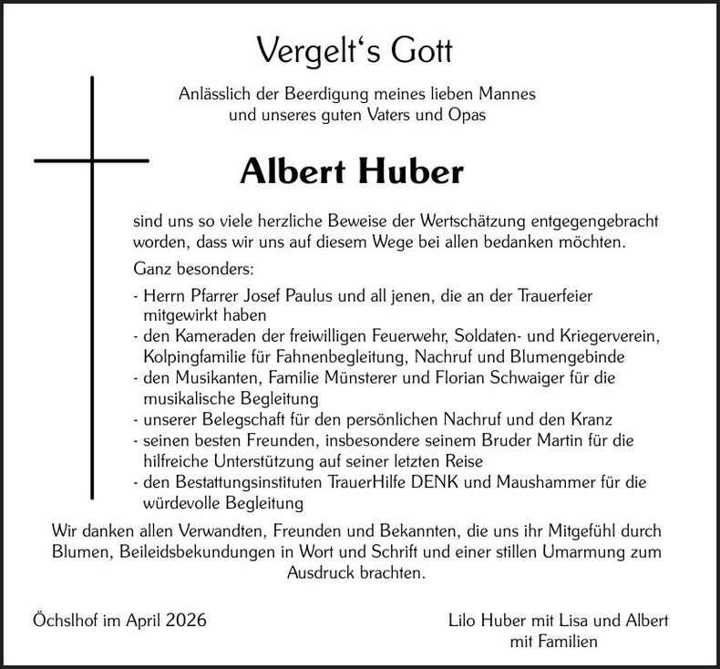 Traueranzeige Albert Huber